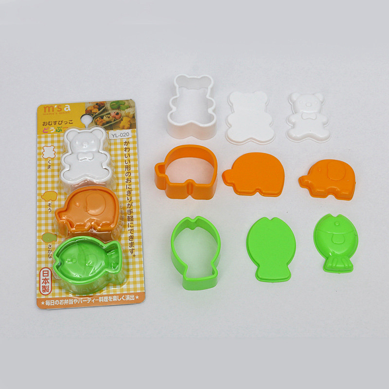 Bộ 3 khuôn ép cơm bento hình gấu, voi, cá