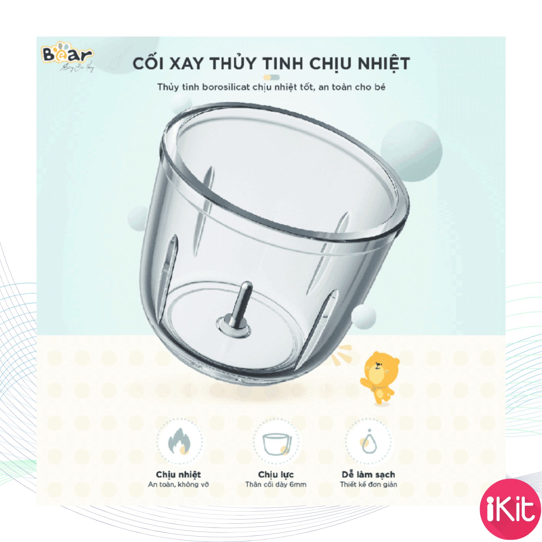 Máy xay thực phẩm mini Bear, công suất 200W, bảo hành 6 tháng