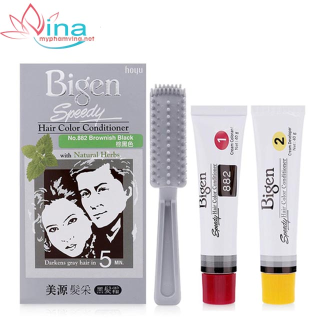 ( Xám 882 )Kem Nhuộm Tóc Phủ Bạc Bigen Speedy Hair Color Conditioner .#Browish Black Nâu Đen
