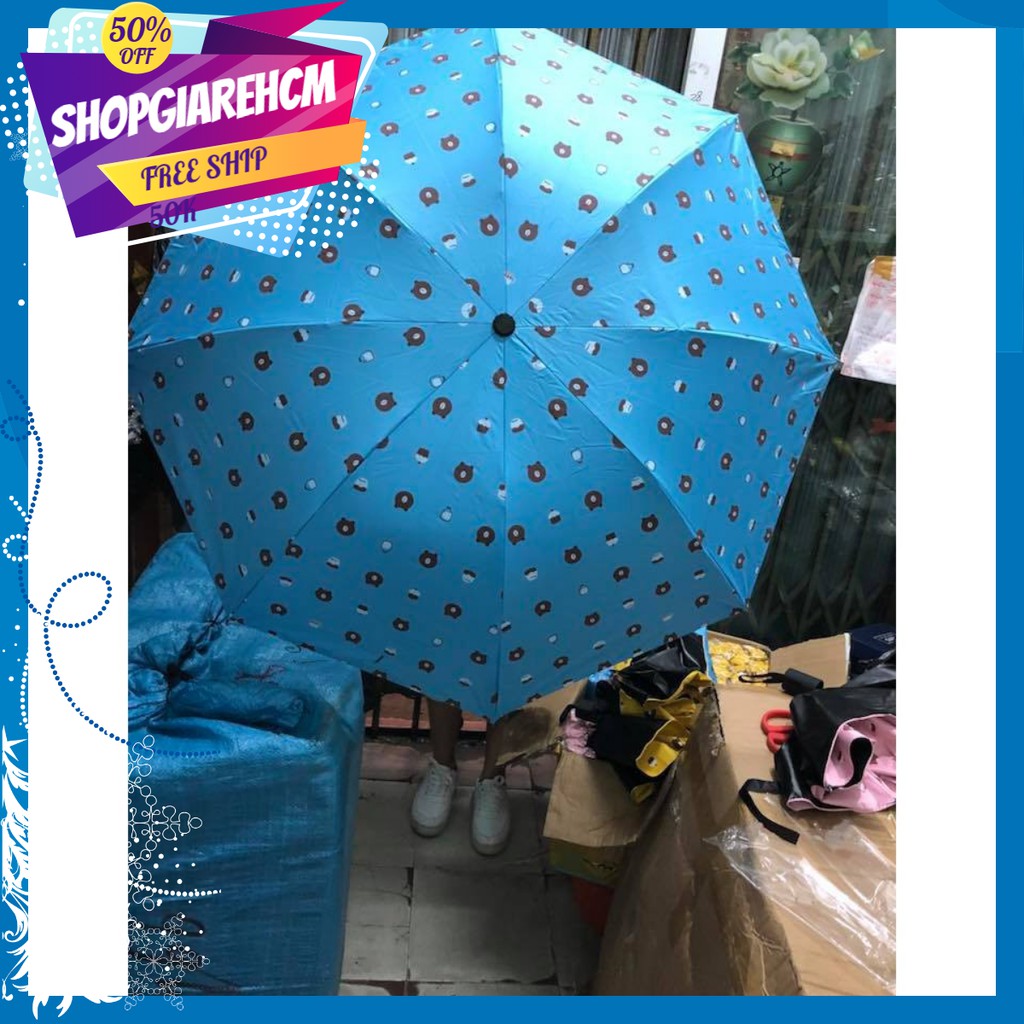 Ô dù gấp gọn hình gấu brow (màu xanh dương)