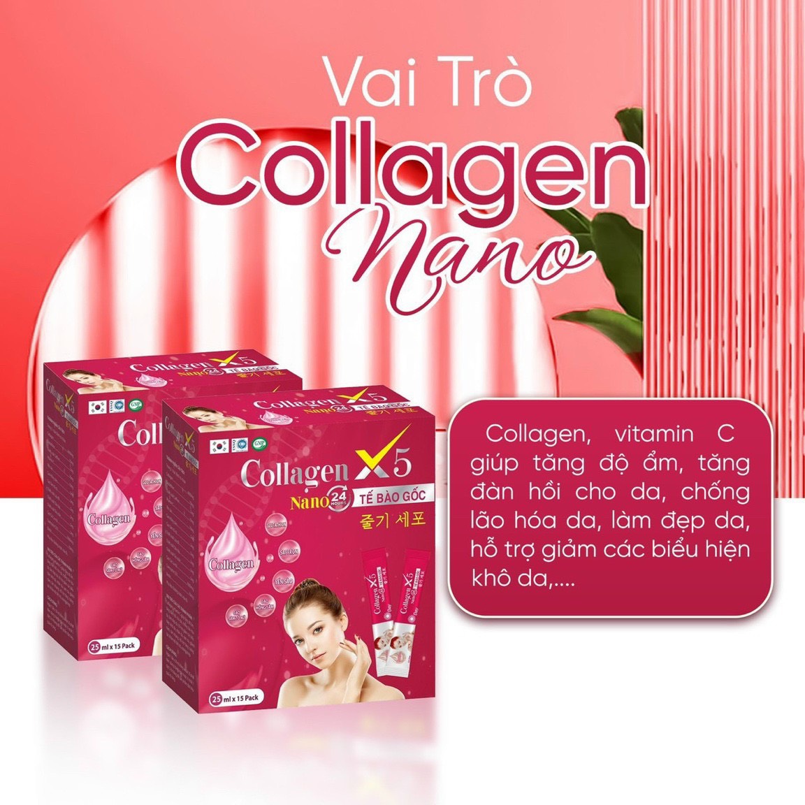 Nước Collagen X12 -Vitamin C NMN Giúp Trắng Trẻ Hóa Làn Da Cân Bằng Nội Tiết Tố - Hộp 15 gói x 25ml