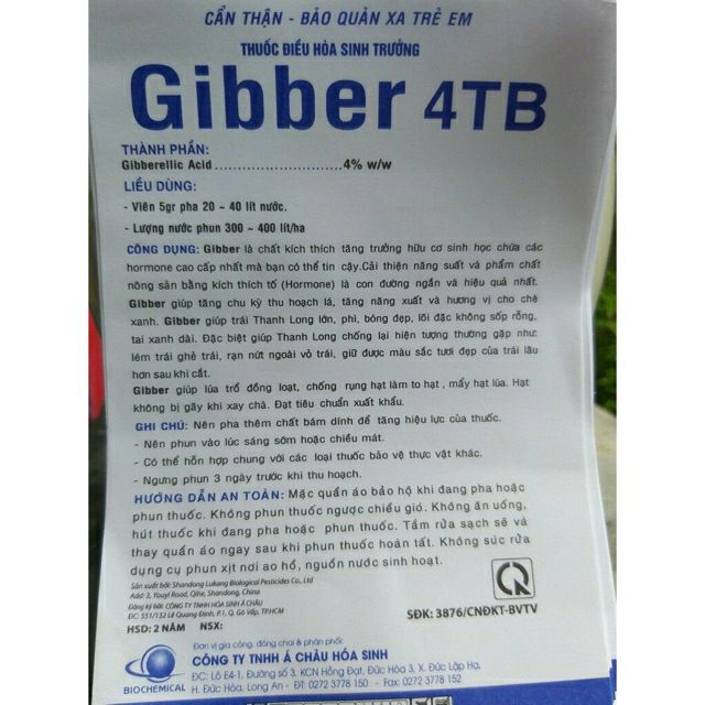 2 viên phân Bón Lá Gibber 4TB GA3 - Gibberellic acid 100%