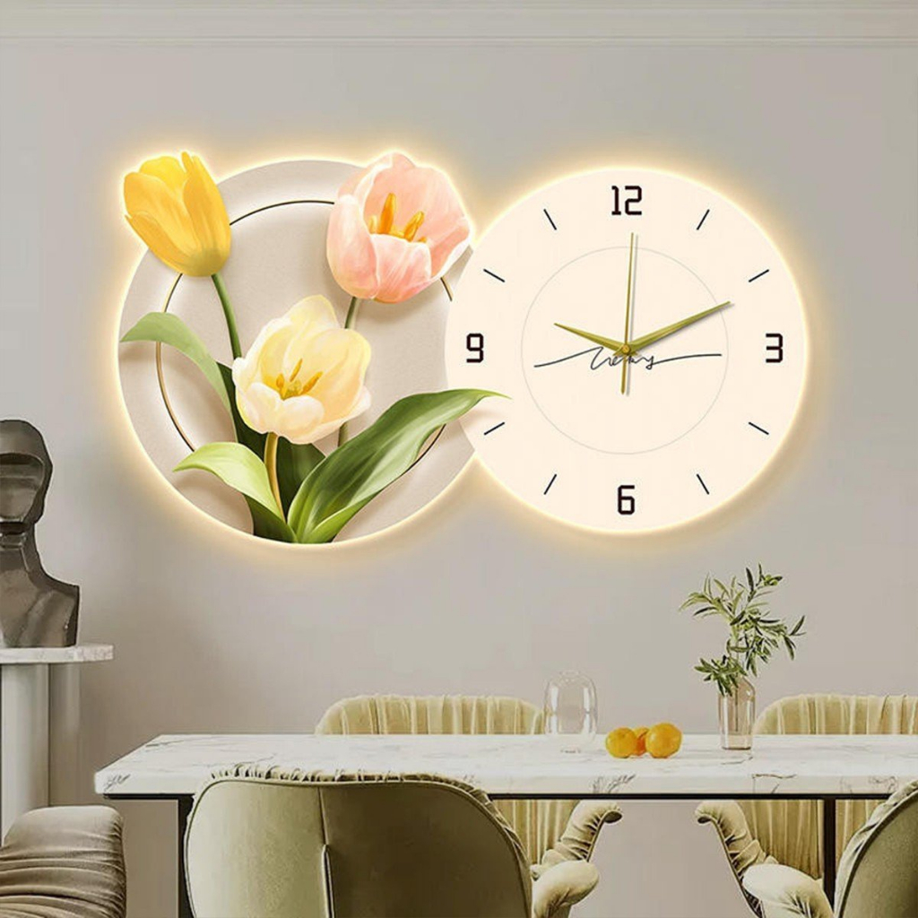 Binbin shop-Tranh đồng hồ đèn led tráng gương hoa poppy 7 uv cao cấp kèm đinh
