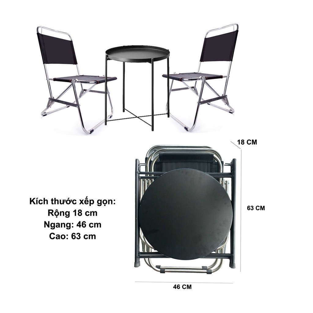 Bàn , Ghế Xếp Cafe Mini Lẻ, Theo Bộ ( Đen )