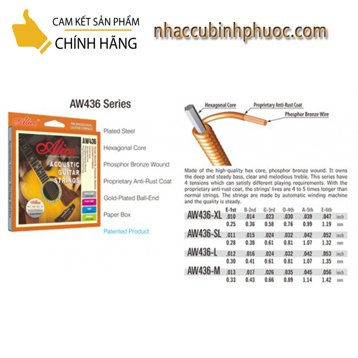 Bộ dây đàn Guitar thùng Alice AW436 (Bộ)