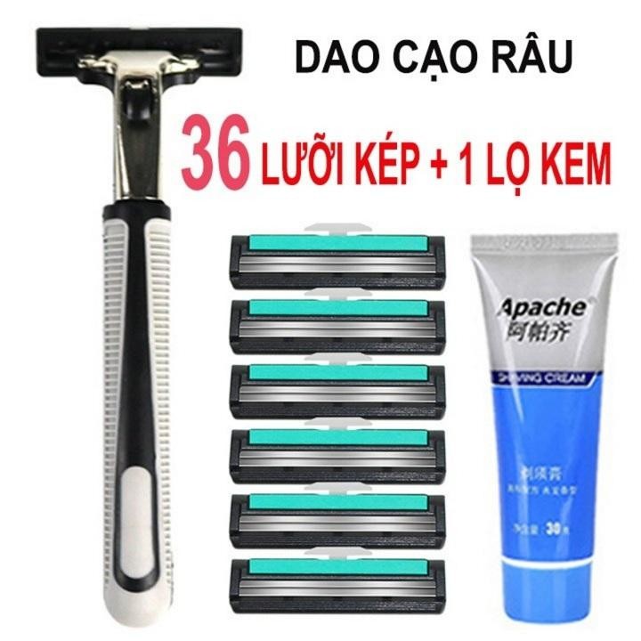 Siêu khủng bộ dao cạo râu cao cấp 38 món - bộ dao cạo râu lưỡi kép 38 món cho nam giới trọn bộ gồm 36 lưỡi kép + 1 thân dao + 1 tuýp kem cạo