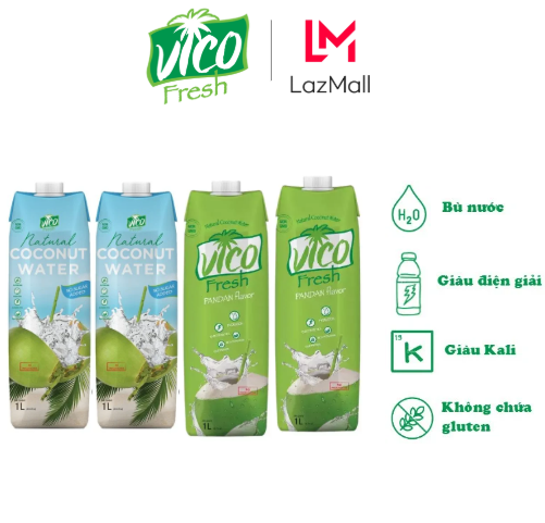 Combo 4 Hộp Nước Dừa Vico Fresh 1L (2 Dứa, 2 Natural)