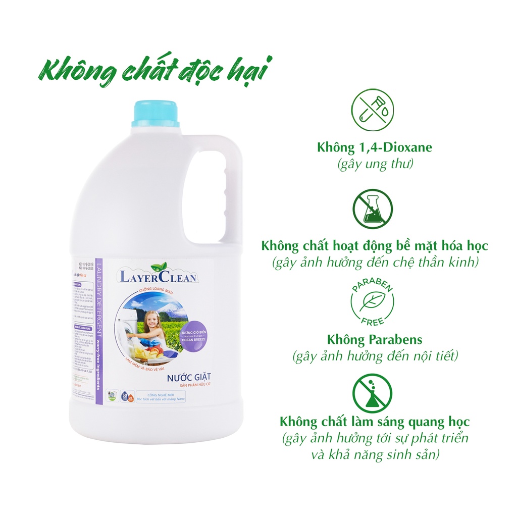 Nước giặt hữu cơ Layer Clean hương gió biển can 5 lít