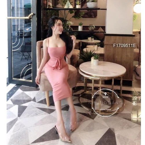 Đầm Body 2 Dây Cột Nơ Eo Form Dài Y Mẫu ANLY28