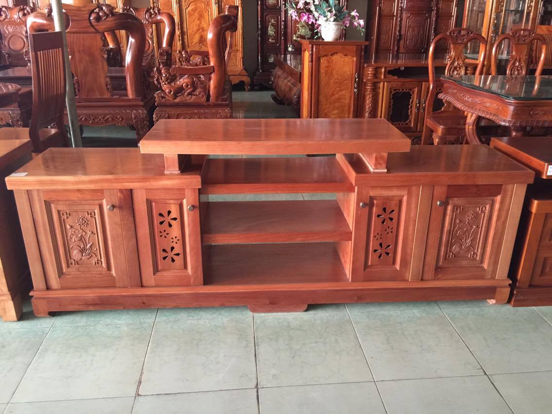 [Trả góp 0%] KỆ TIVI Gỗ XOAN ĐÀO 2M KIỂU MÂM - Hàng bền đẹp phun PU tỷ mỉ - sang trọng hiện đại