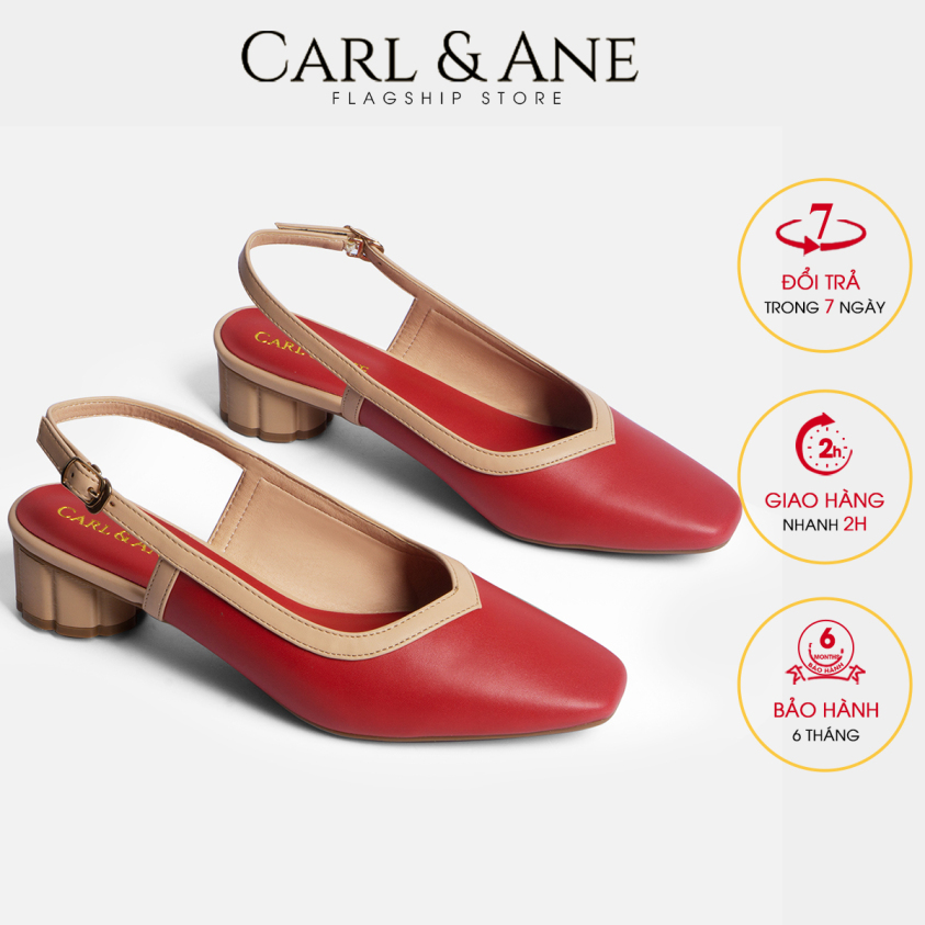 Carl & Ane - Giày cao gót thời trang mũi vuông hở gót phối dây tinh tế cao 3cm CL005 (RE) giá rẻ