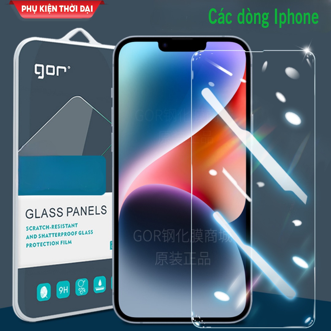 Cường lực Iphone 11 / 11 Pro Max / Xs / Xs Max / 12 / 12 Pro / 12 Pro Max / 13 / 13 Pro / 13 Pro Max / 14 / 14 Pro / 14 Pro Max / 7 Plus / 8 Plus hiệu Gor trong suốt trơn mượt ( tặng keo mép )