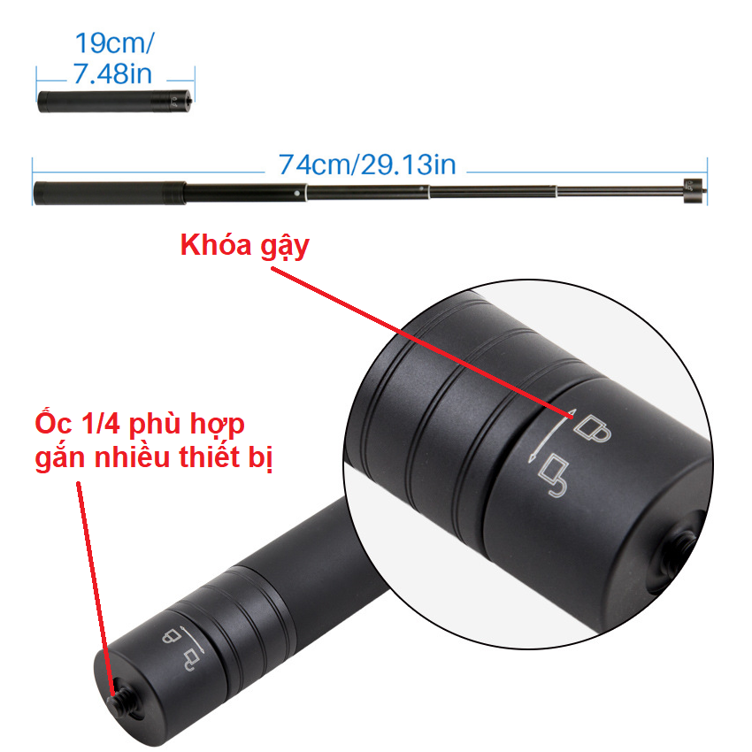 Gậy nối dài gimbal Osmo Mobile bằng hợp kim có thể điều chỉnh độ dài tùy ý