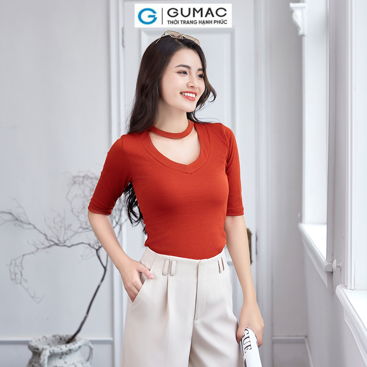 Áo thun kiểu cổ tim thời trang gumac atd12050