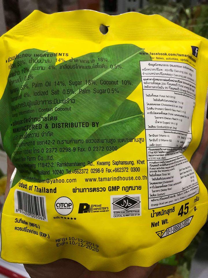 CHUỐI SẤY KHÔ KẸP ME THÁI LAN BỊCH 45G