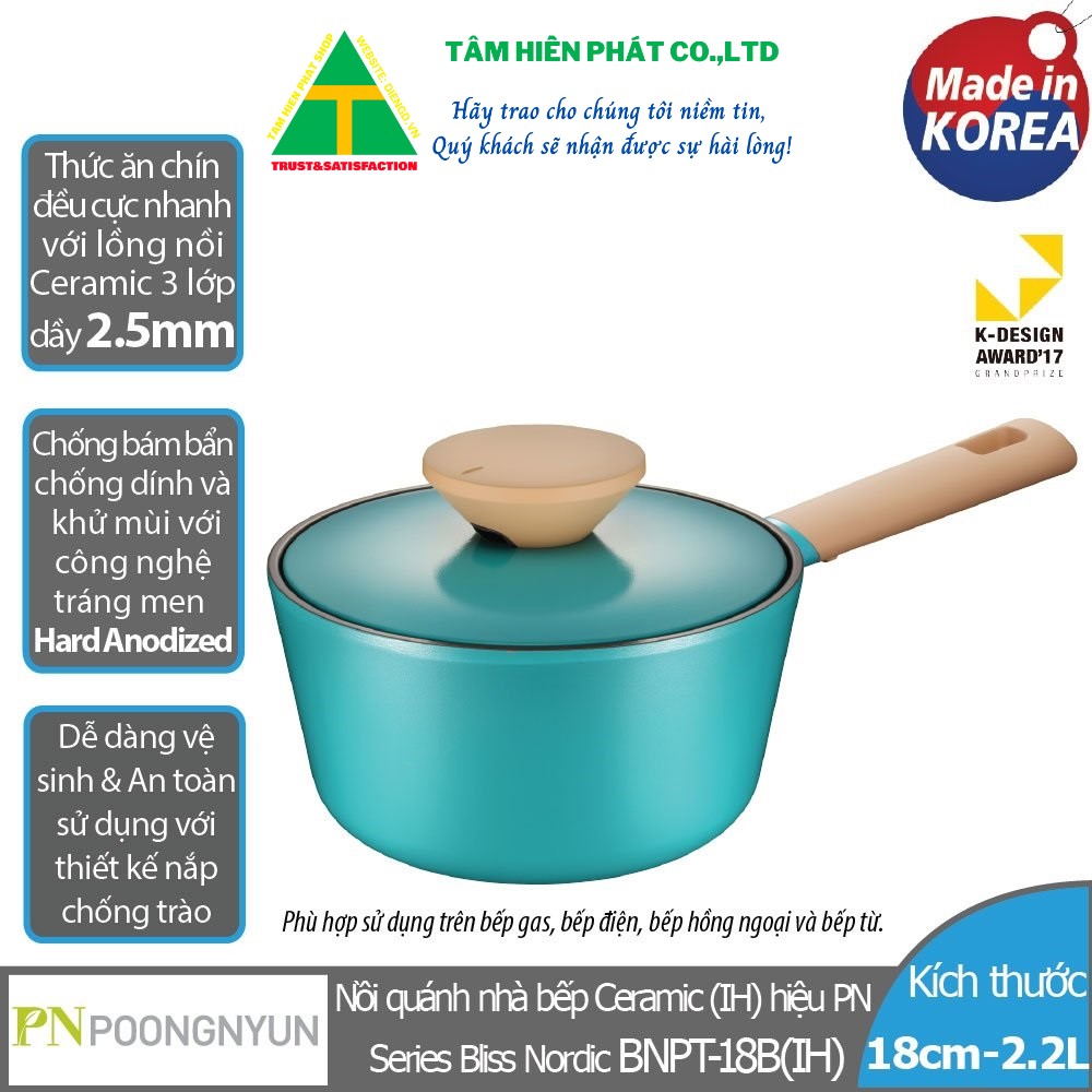 Nồi quánh ceramic hiệu pn bnpt-18b 18cm – 2.2l - hàng chính hãng