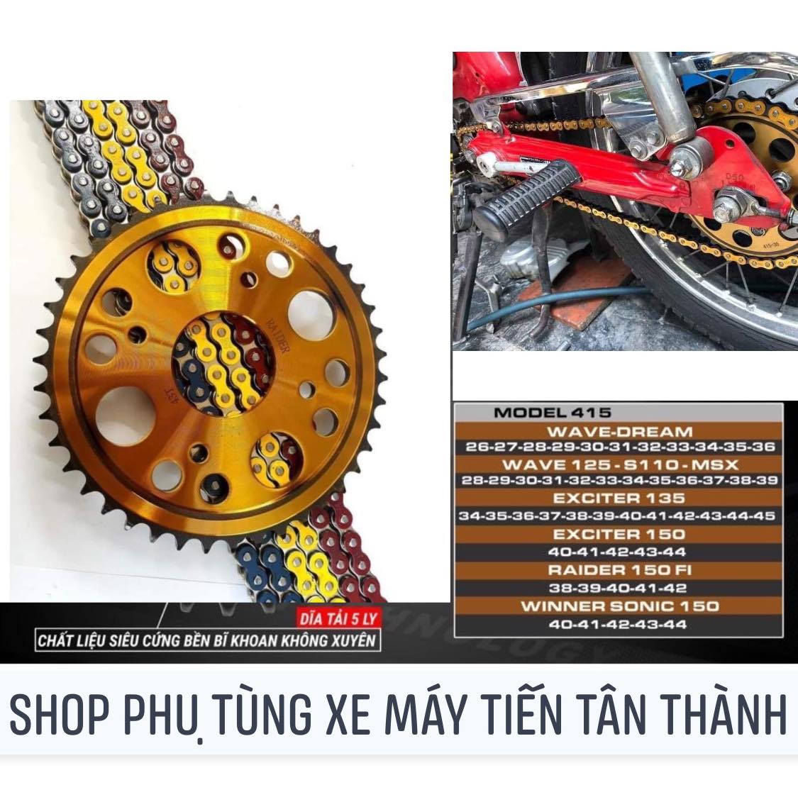 Dĩa tải 7ly 5MM 415 ATE xe máy sirius exciter135 yamaha (xài sên 415 7ly)