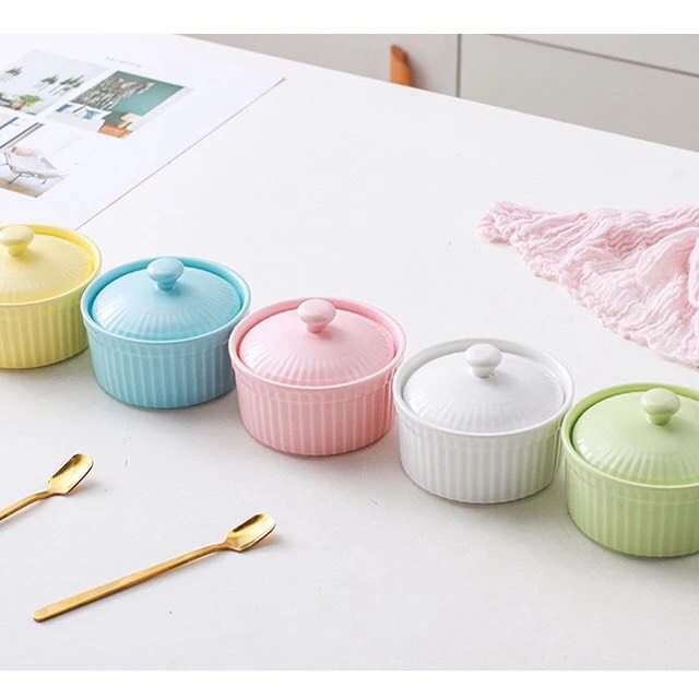Chén sứ ăn dặm ramenkin có nắp 150ml cho bé