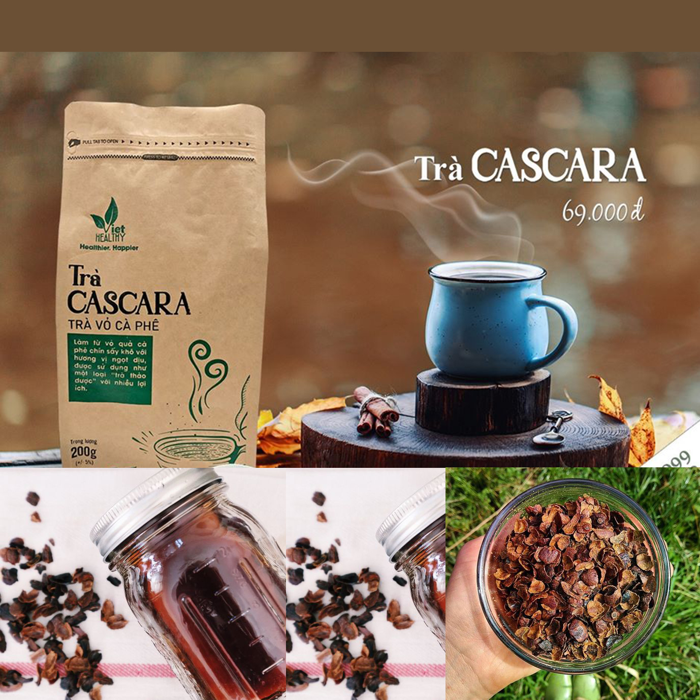 Trà cà phê Cascara Viet Healthy ( làm từ vỏ cà phê ) 200g