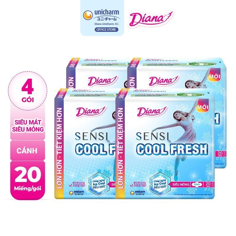 Combo4 gói bvs diana sensi cool fresh siêu mỏng cánh loại 20 miếng