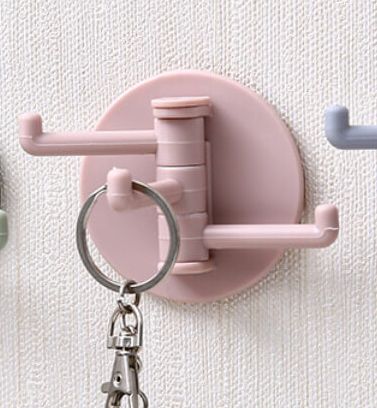 Creative 3 Branch Rotating Hook Kitchen Bathroom Wall Hook Unmarked Paste Home Plain Color Hook Kitchen Hook