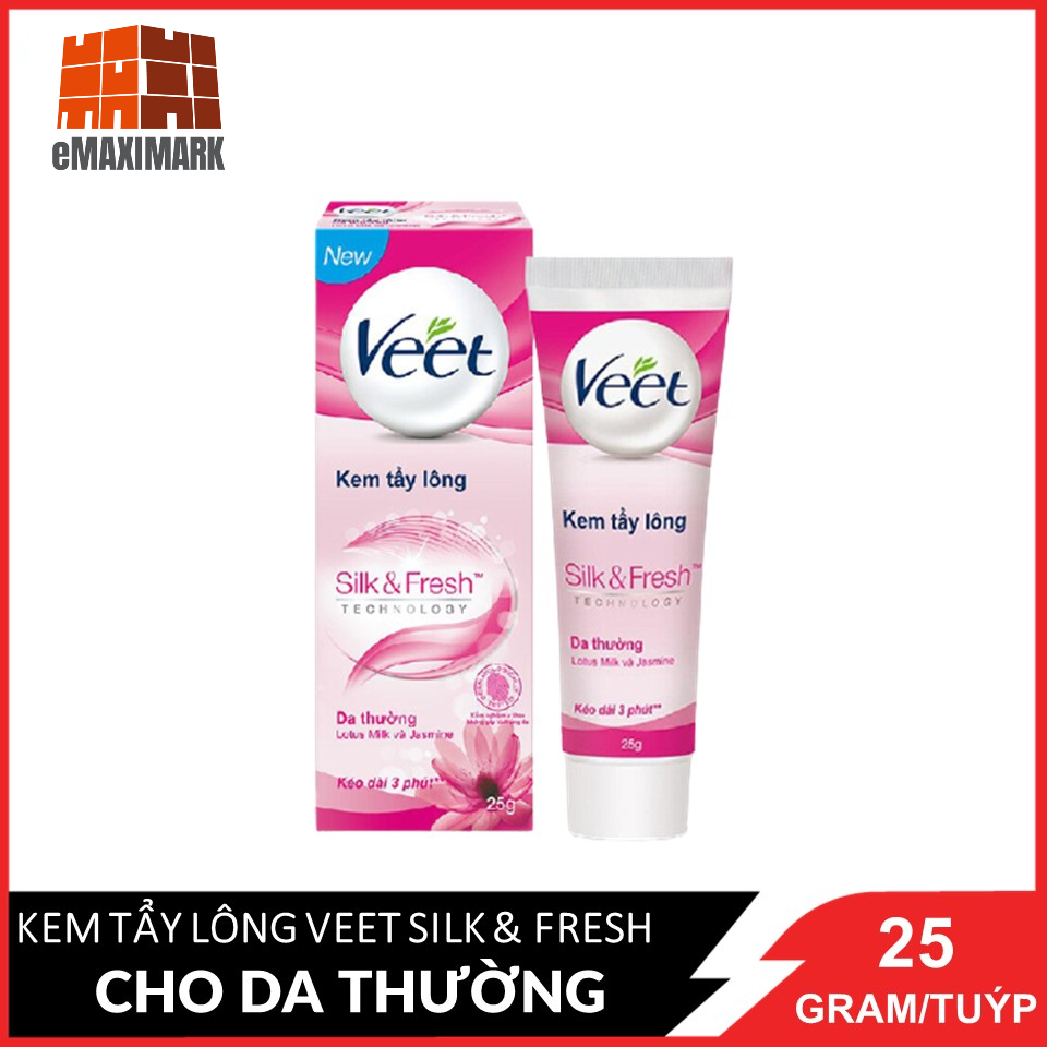[HCM ship 2h] Kem Tẩy Lông Veet Silk & Fresh Lotus Milk & Jasmine Dành Cho Da Thường Tuýp 25G