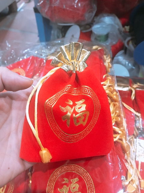 Lốc 10 Túi gấm đỏ in chữ PHÚC may mắn chiêu tài rước lộc, rất hợp phong thủy để lưu trữ đồ phong thủy