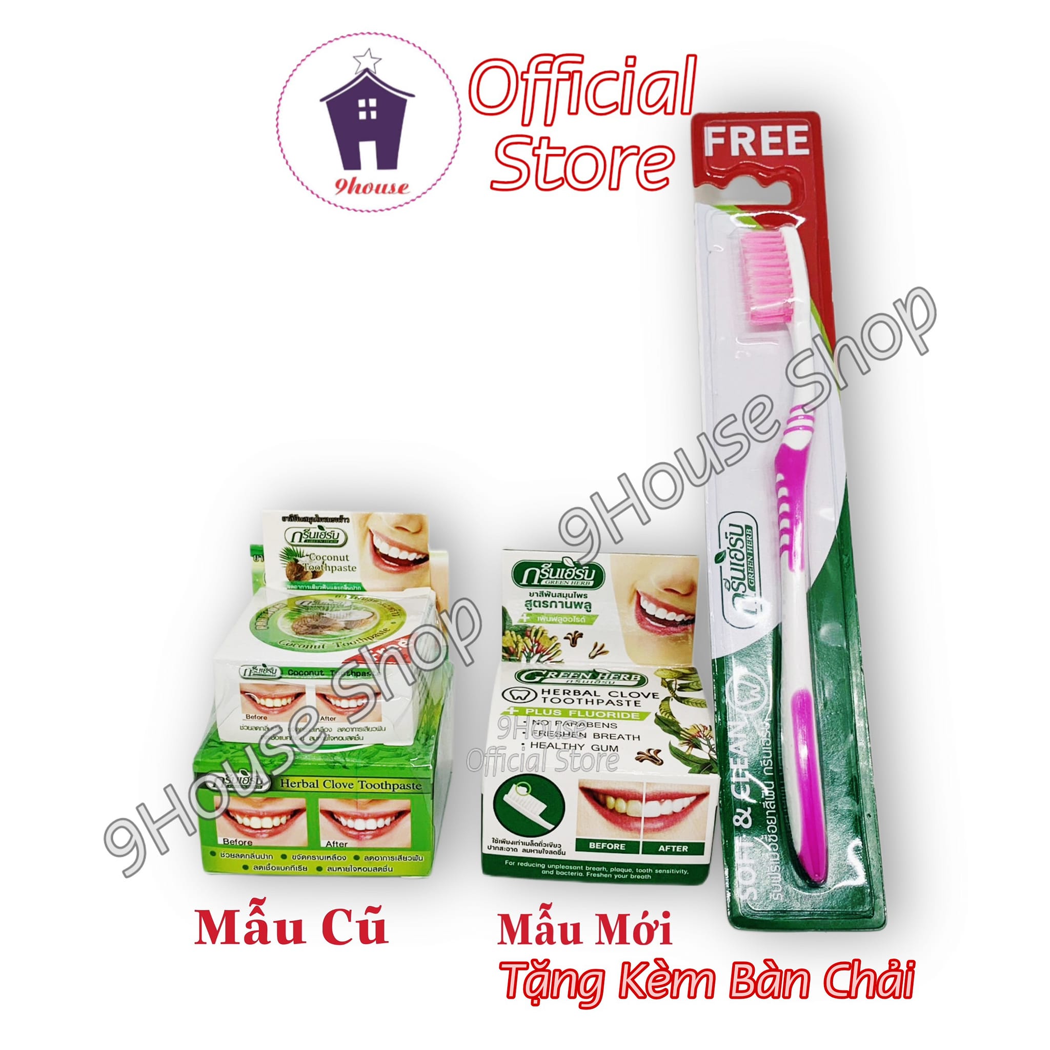 01 Hộp Kem Trắng Răng Green Herb Herbal Clove Toothpaste Thái Lan 25g (Tặng Kèm Bàn Chải)