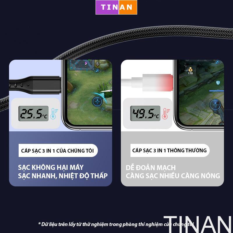 Cáp Sạc Nhanh USB 3 Trong 1 Chất Lượng Cao 5A, Iphone, Android, TypeC