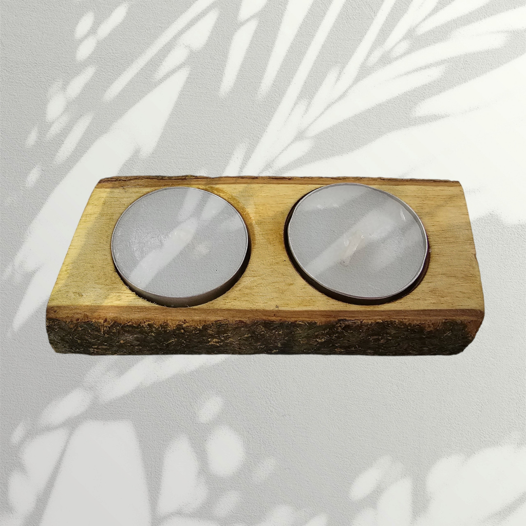 Chân Đế Gỗ Đựng 2 Nến Tealight - Gỗ Thiên Nhiên
