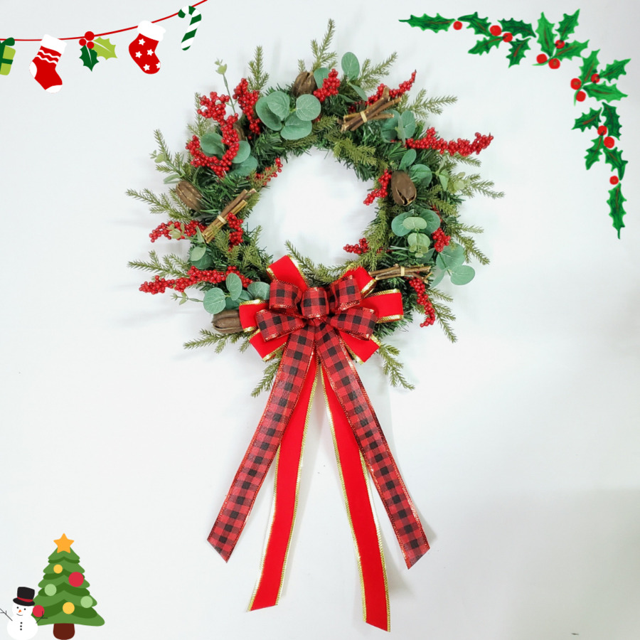 Vòng hoa trang trí noel d51 size 40cm tặng kèm đèn vòng nguyệt quế giáng sinh