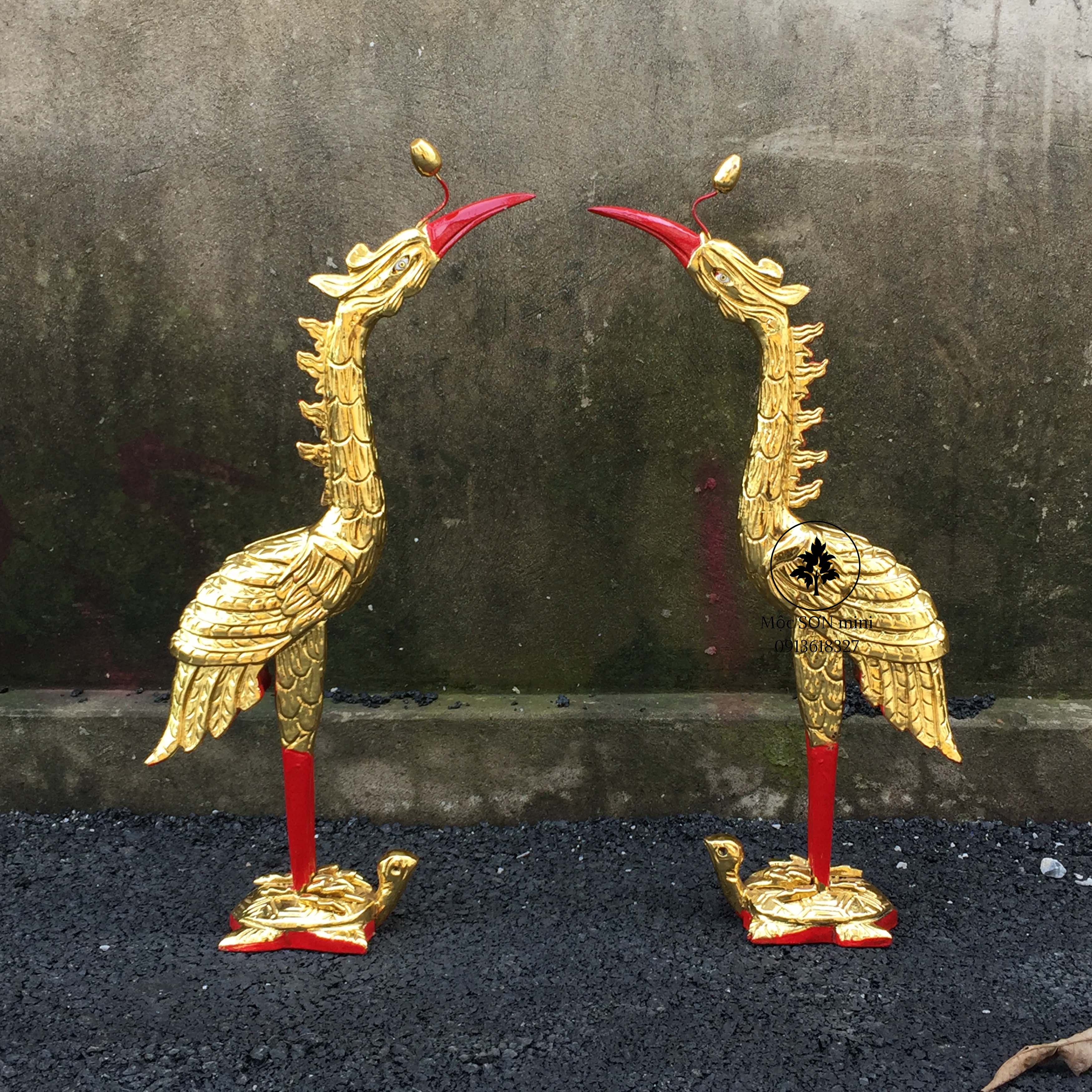 Cặp hạc tiên-đôi hạc thờ cúng-hạc thờ mào-hạc cúng gỗ mít cao 61,81cm sơn son thếp vàng cao cấp