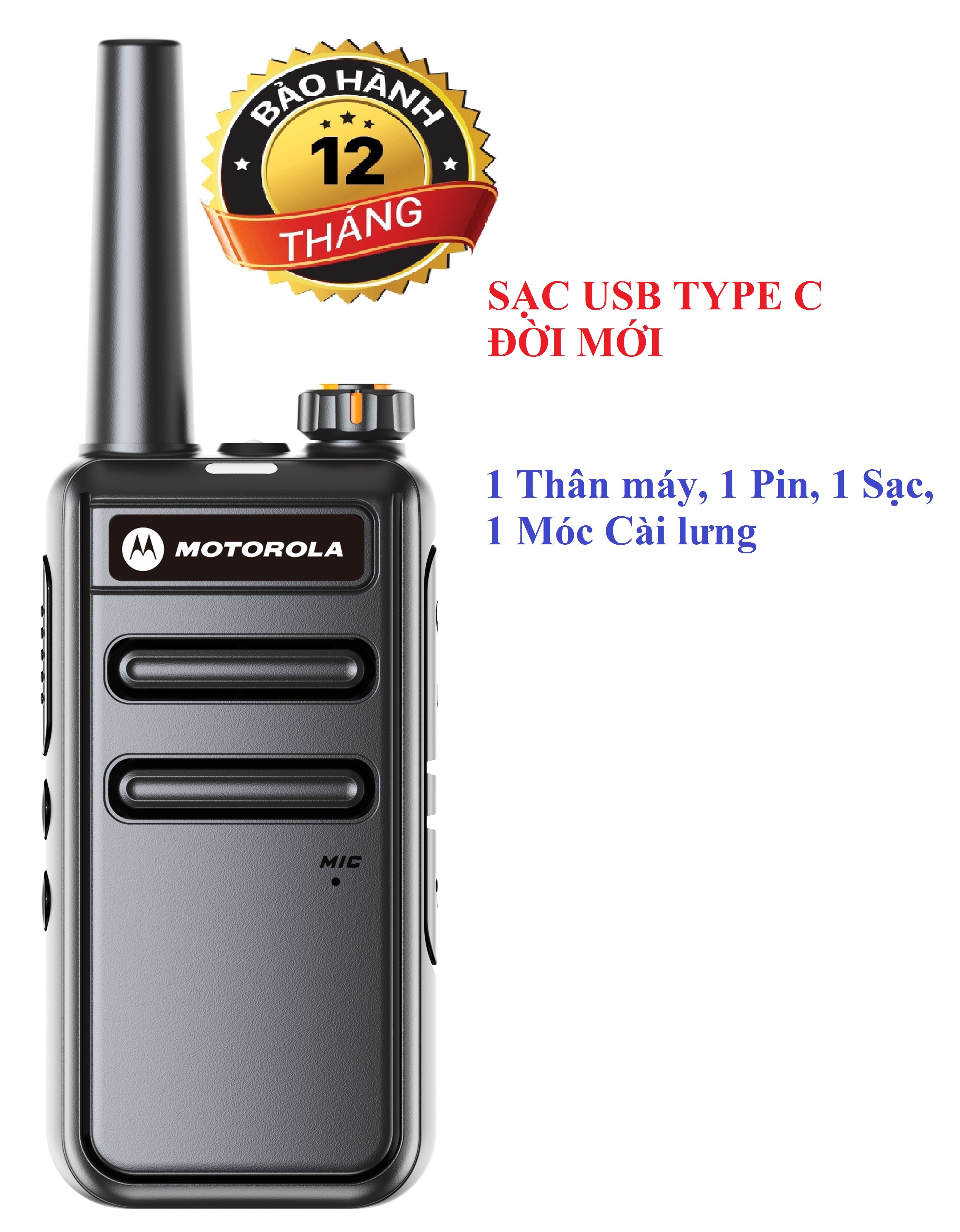 Bộ đàm Sạc USB Type C Motorola GP568 (Loa to& chống từ tính, Pin sử dụng trên 15 tiếng,cự ly liên lạc xa)