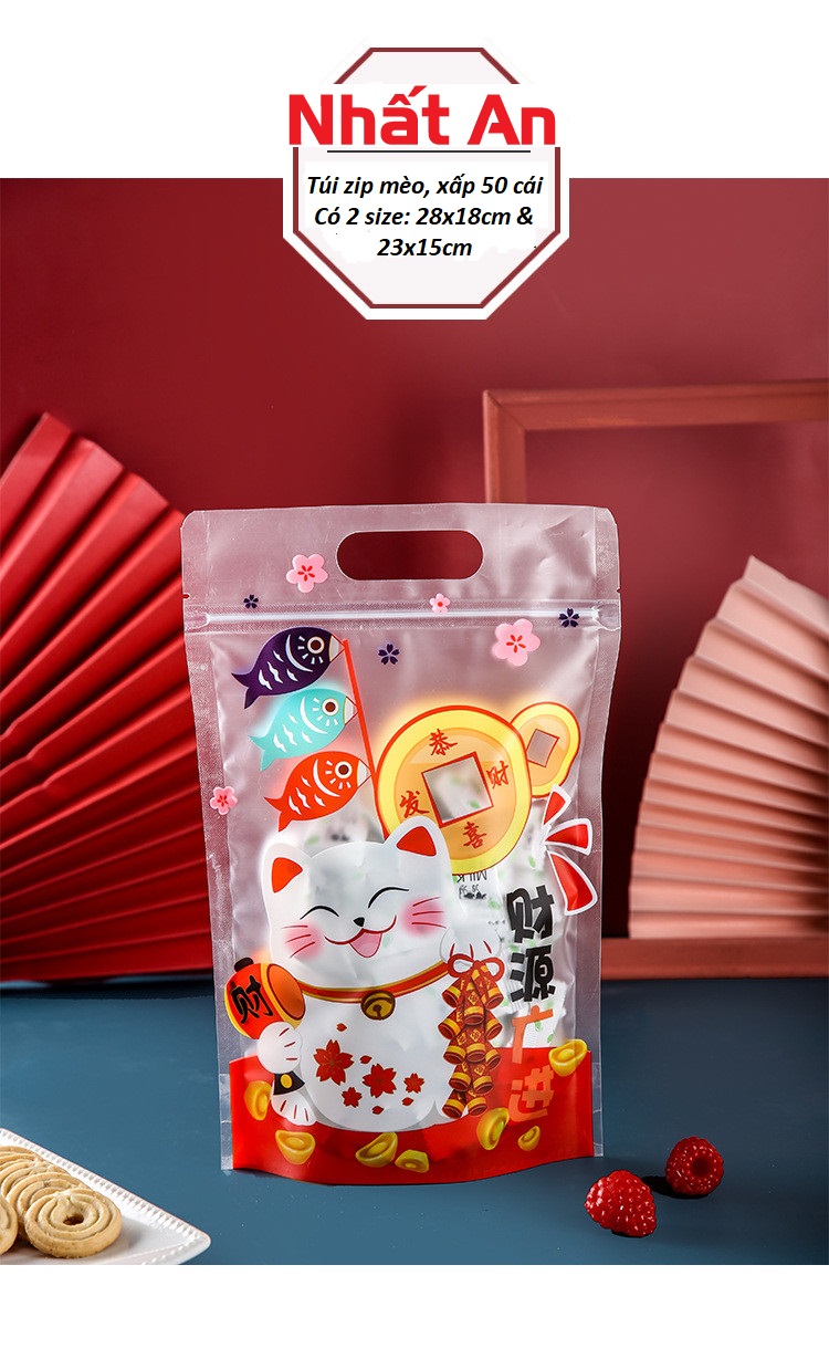 Túi zip mèo đồng xu size lớn