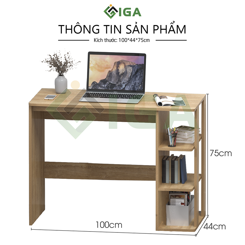 Bàn Học Bàn Làm Việc Thông Minh Kết Hợp Kệ Sách IGA Màu Vân Gỗ Cháy Độc Lạ (không kèm ghế) - GP73
