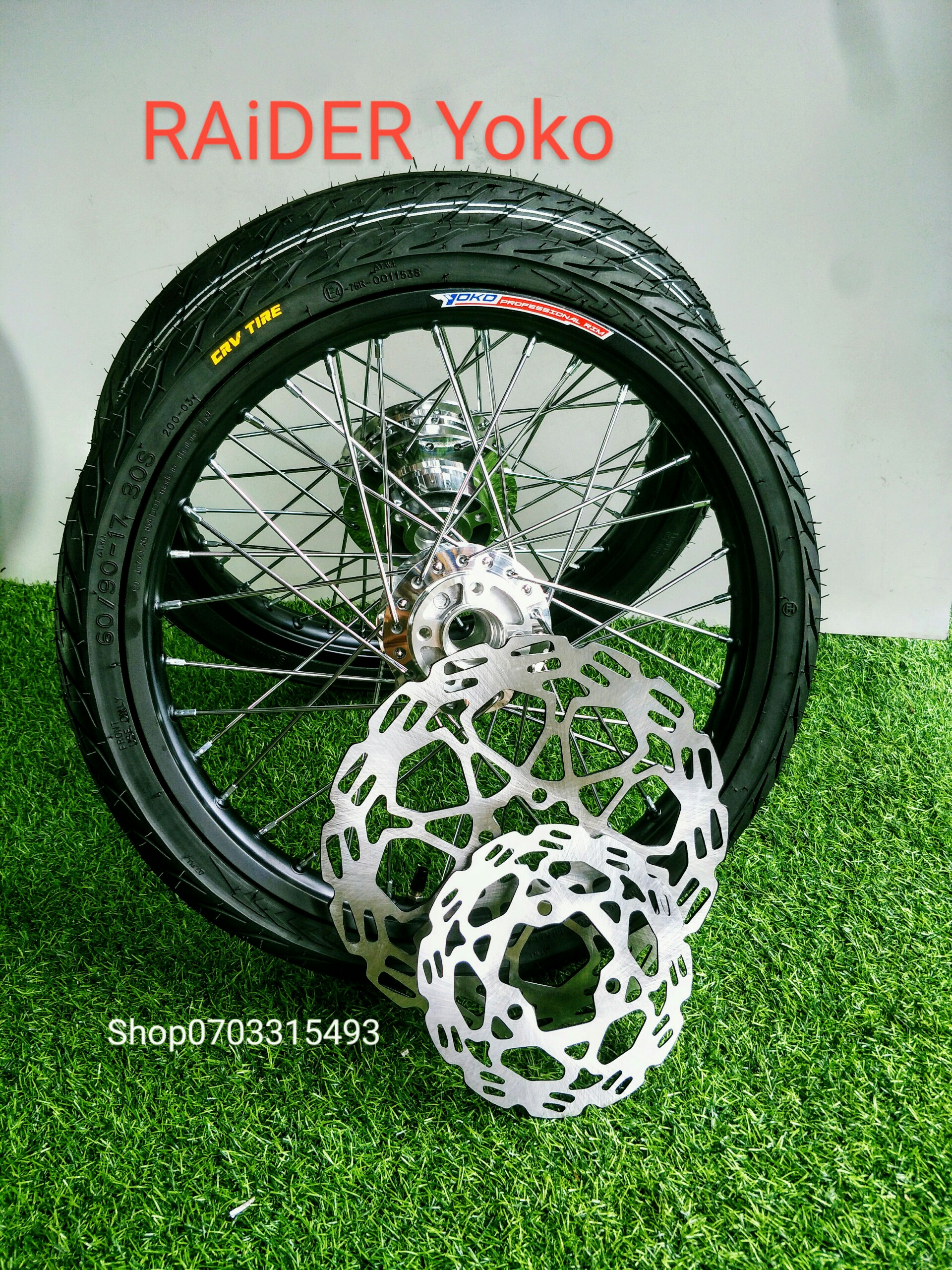 CẶP BÁNH CĂM RAIDER SATRIA NIỀNG NHÔM YOKO THÁI VỎ CRV KÈM 2 ĐĨA GẮN NHƯ ZIN -