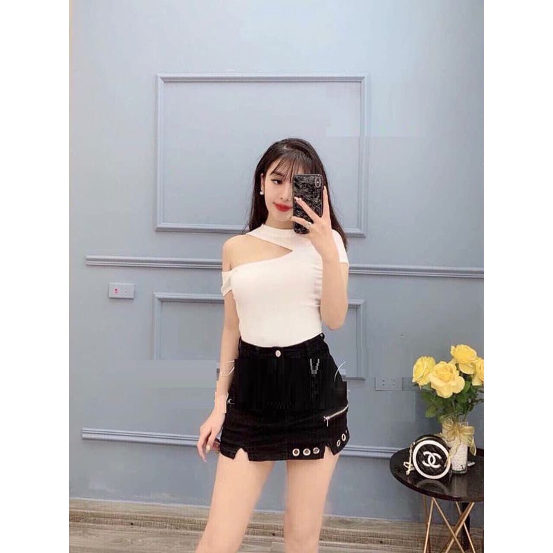 áo thun cộc tay lệch vai trẻ trung dễ mix đồ