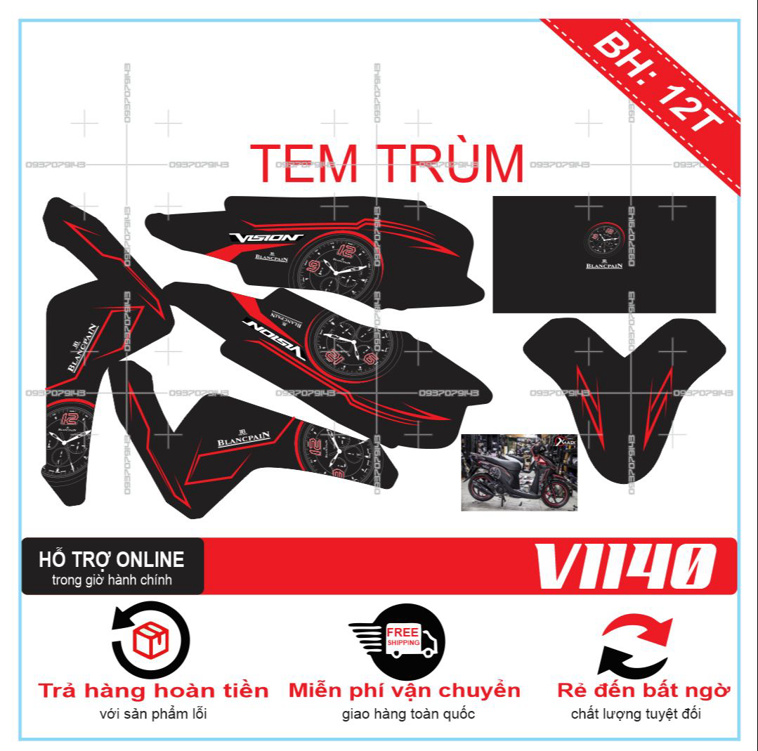 TEM TRÙM XE VISION 2016, TEM TRÙM VISION 2016 ĐỒNG HỒ ĐEN NHÁM