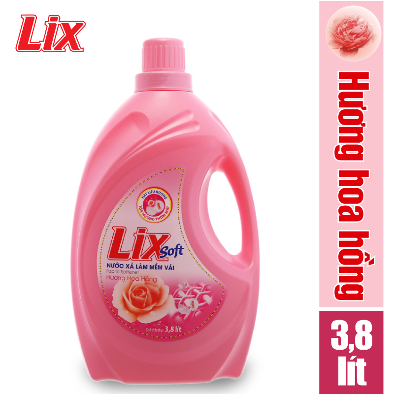 Nước xả vải LIX soft hương hoa hồng 3.6 lít LSH36