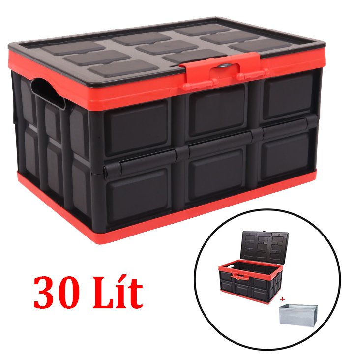 Hộp để đồ đa năng gấp gọn cốp sau ô tô - Màu đen đỏ - 2 dung tích: 30L và 55L