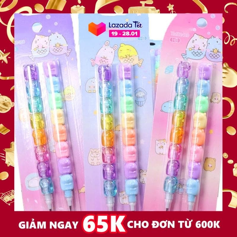 Mua Set 2 bút chì khúc HB cao cấp màu sắc kẹo ngọt thiết kế đáng yêu tiện lợi cho bé tập vẽ tập viết BBShine – H044