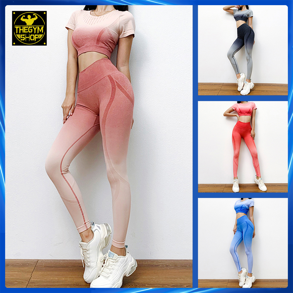 Set quần áo tập gym yoga thể thao nữ AMIN AM003, áo có sẵn mút ngực