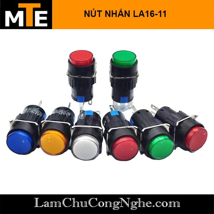 Công tắc nút nhấn LA16-11 16mm 3 chân tròn