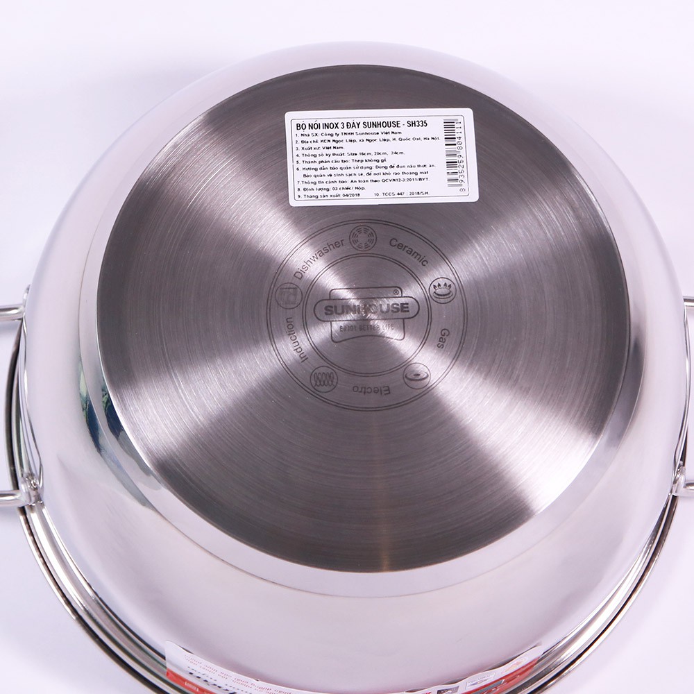 Bộ nồi inox 3 đáy SUNHOUSE SH335