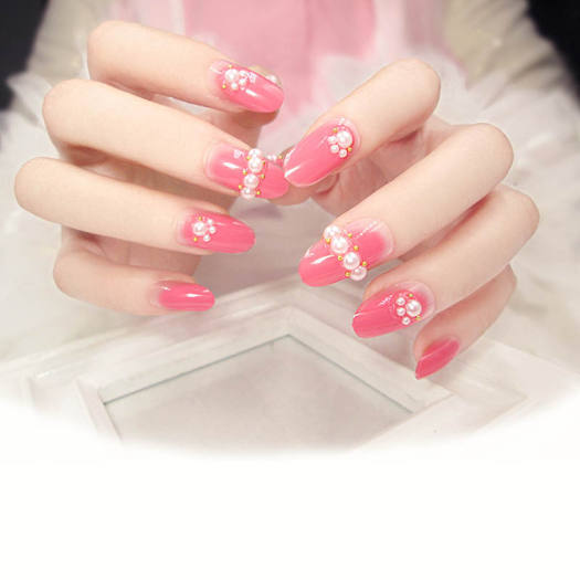 24 Cai Mong Tay Giả Mau Hồng Thanh Phẩm Co Dau Cưới Nail Mẹo Thiết Kế Lam Mong Tay Acrylic Mong Tay Giả Nhan Tạo Ngọc Trai Miếng Dan Trang Tri