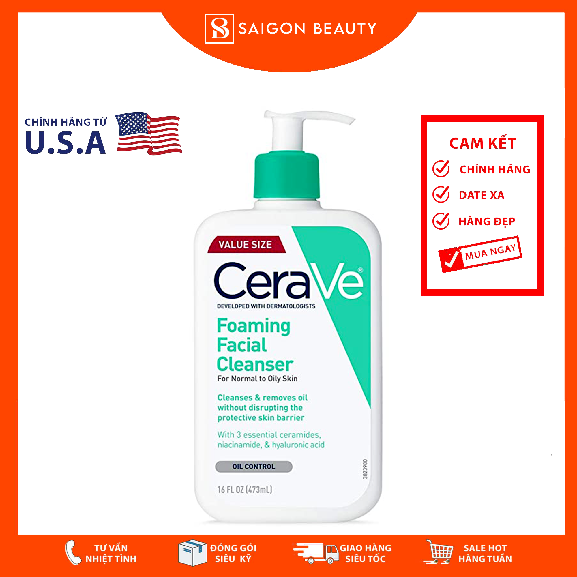 [HCM]Sữa rửa mặt CeraVe Foaming Facial Cleanser