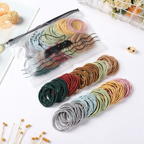 Sét 100 chun buộc tóc phong cách Hàn Quốc túi zip