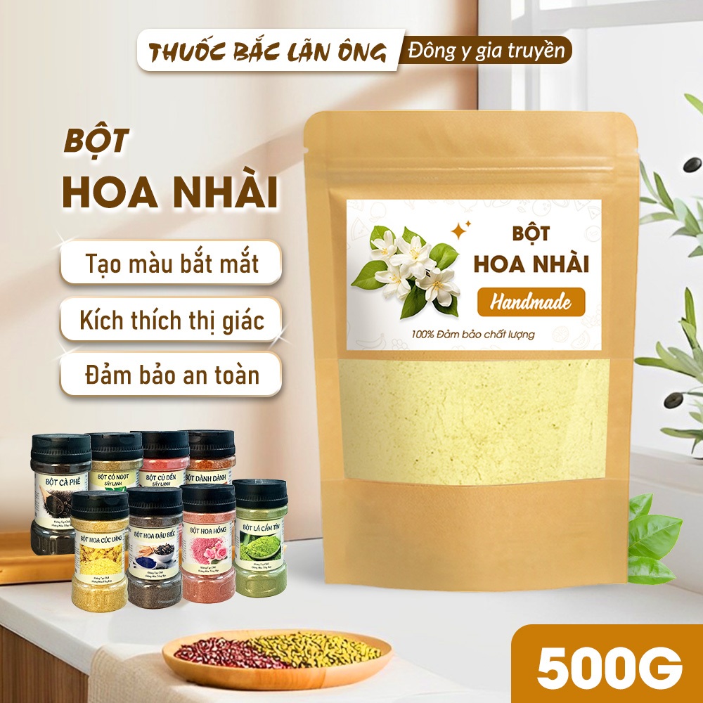 Bột hoa nhài 500g, bột hoa lài, nguyên chất, thơm mịn, dùng pha uống, đắp mặt dưỡng da - Lãn Ông