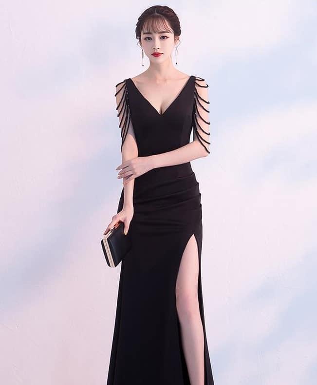 Đầm dạ hội phối tay hạt cườm