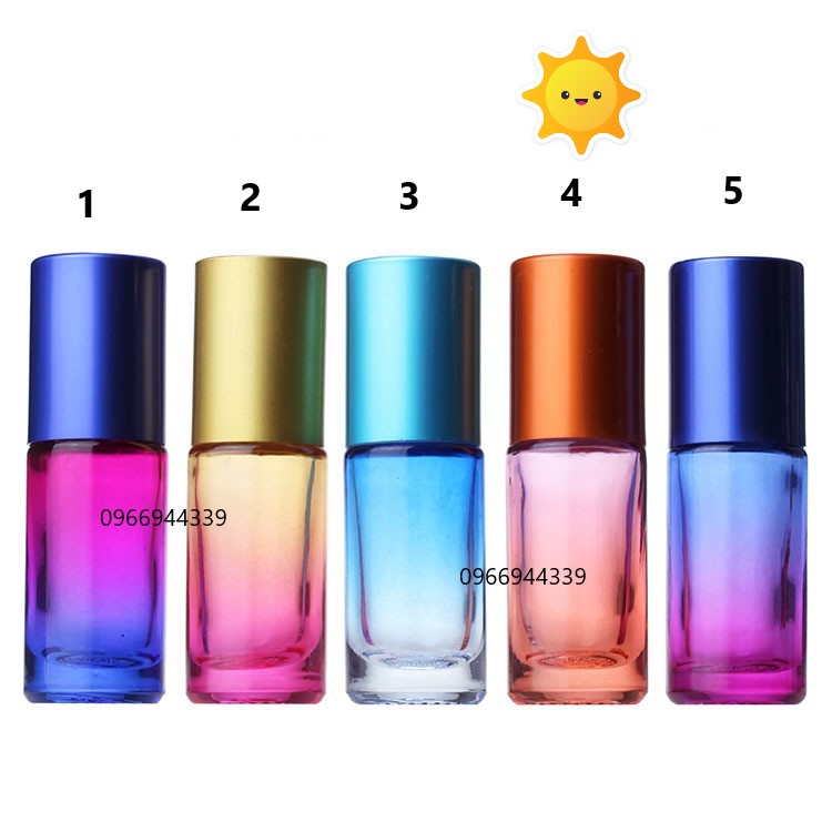 1 PC Gradient Rainbow Ombre Ball Bottle 10Ml Gradient Color Thick Glass Roll On Essential Oil Empty Parfum Bottles Roller Ball Travel Use Necessaries